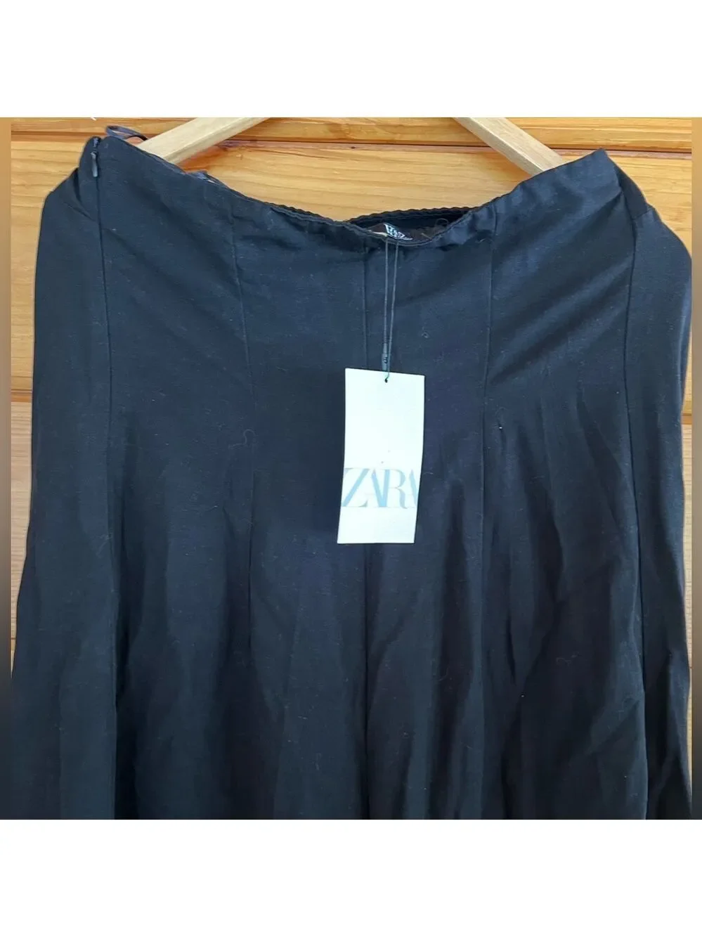 ZARA BLACK STRAPLESS LINEN BLEND JUMPSUIT WIDE LEG S